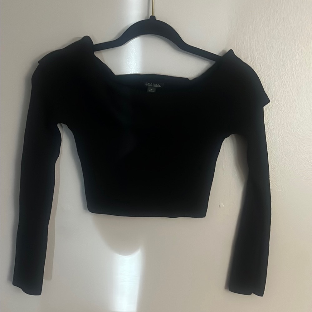 Wild Fable Black Fitted Crop Blouse 3/4 Sleeve